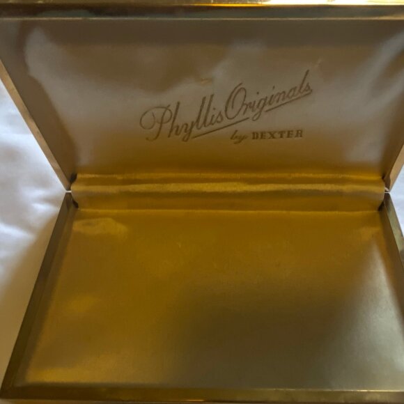 Vintage Phyllis Originals Hinged Gold-tone Metal, Fabric Satin Lined Jewelry Box - Picture 2 of 6
